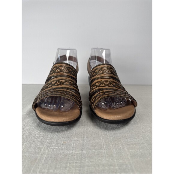 Clarks Artisan Brown‎ Tan Leather Strappy Boho Summer Sandals Women’s Sz 9.5 - Picture 3 of 14